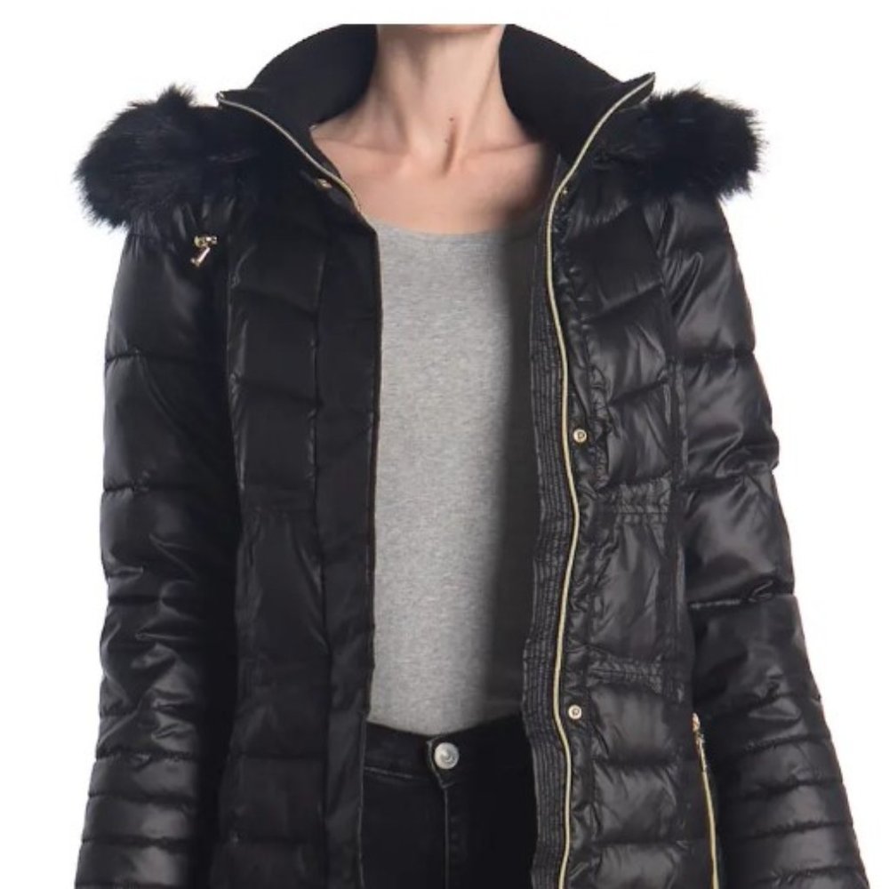 Trim Hood Quilted Insulated Coat Faux Fur